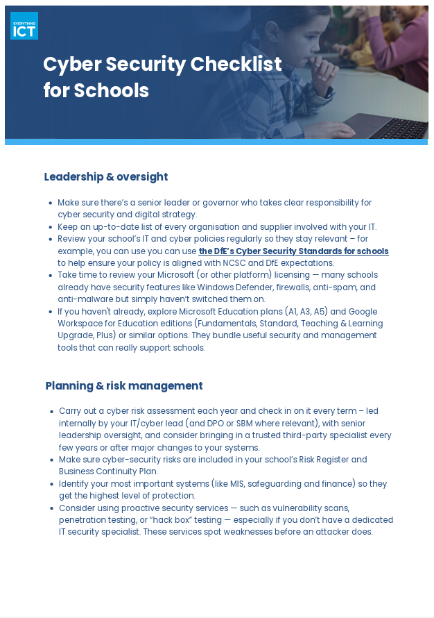 Cyber Security Checklist for Schools